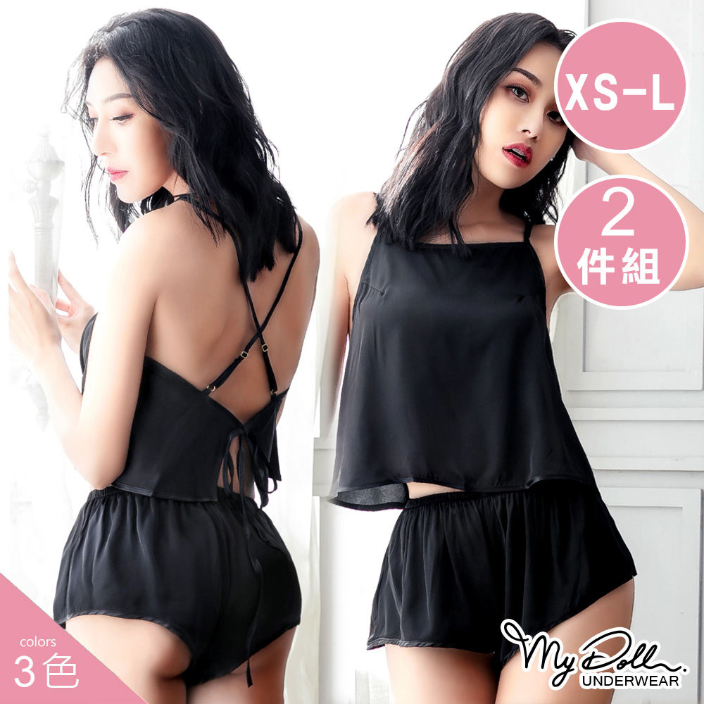 MyDoll 愛在比利時 性感綁帶柔緞睡衣兩件組(紅x綠x黑/2色/XS-2L適穿)