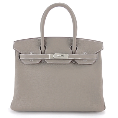 HERMES BIRKIN A刻TOGO皮革柏金包(30CM/灰18/銀釦)
