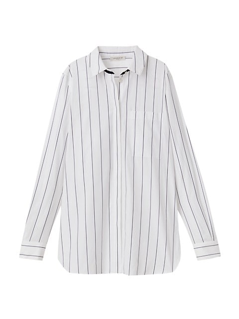 Menswear-inspired sculpted shirt with a pinstripe pattern, structured fit and Japanese cotton constr