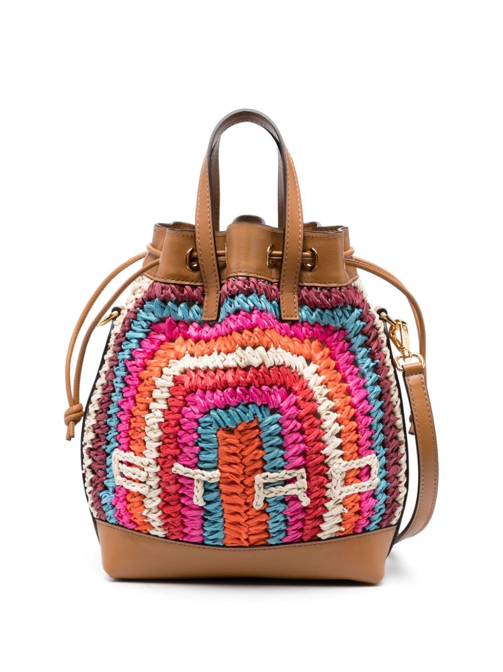 ETRO - large raffia-woven bucket bag - women - Viscose/Calf Leather - One Size - Brown