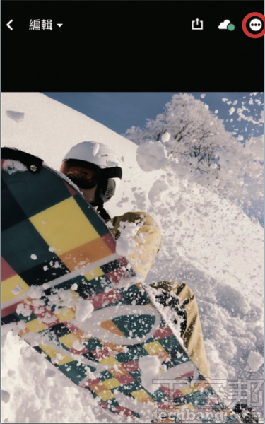 1.第一步，加入一張雪地照或白色場景的照片，並點擊右上角「設定」。