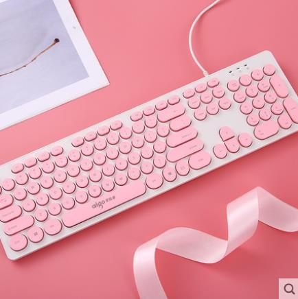 鍵盤 愛國者復古朋克圓鍵帽有線鍵盤巧克力辦公家用筆記本臺式機電腦發光鍵盤 玫瑰