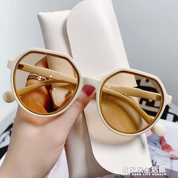 新款茶色墨鏡ins風女韓版潮網紅款復古小框白色太陽鏡小臉款 618特惠免運