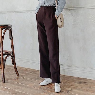 不易皺純色西裝直筒褲-OB大尺碼