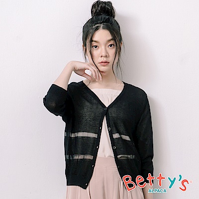 betty’s貝蒂思 條紋開襟透膚針織罩衫(黑色)