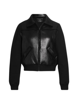 Bomber jacket with an athletic silhouette flaunting smooth leather craftsmanship and metallic finish