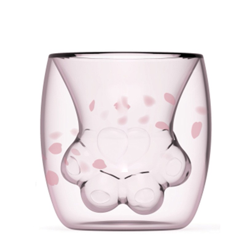 星巴克同款粉色櫻花紋貓爪雙層外透內粉玻璃杯容量175ml 蝦皮限時團購免運 滿千再享85折(最高折300)
