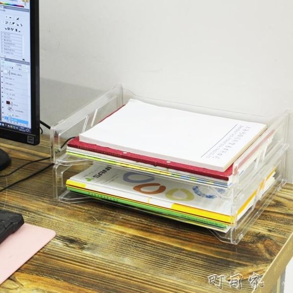 日本塑料文件收納筐辦公A4紙整理架可疊加式桌面雜物整理筐 盯目家