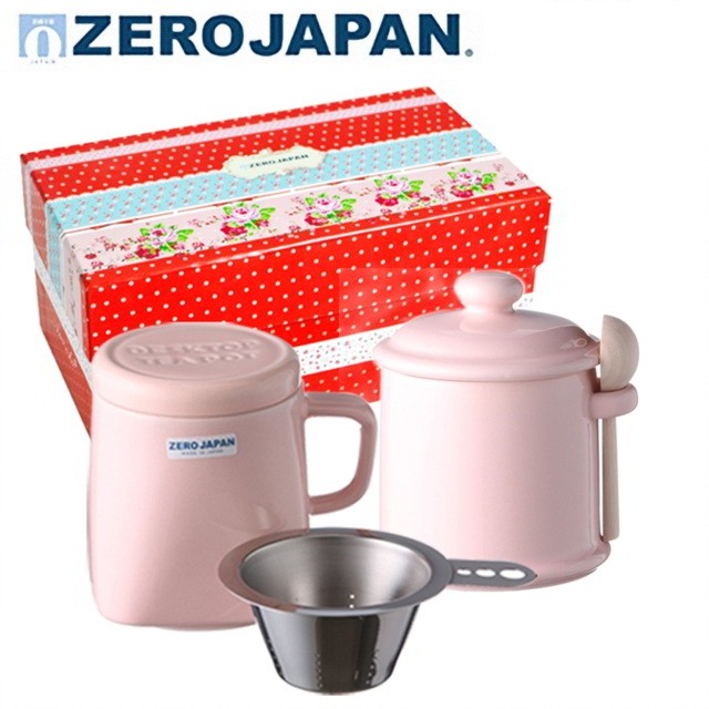 【ZERO JAPAN】陶瓷儲物罐+泡茶馬克杯超值禮盒組(桃子粉)