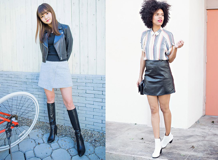短裙 長靴穿搭 短靴穿搭 春季穿搭 女鞋