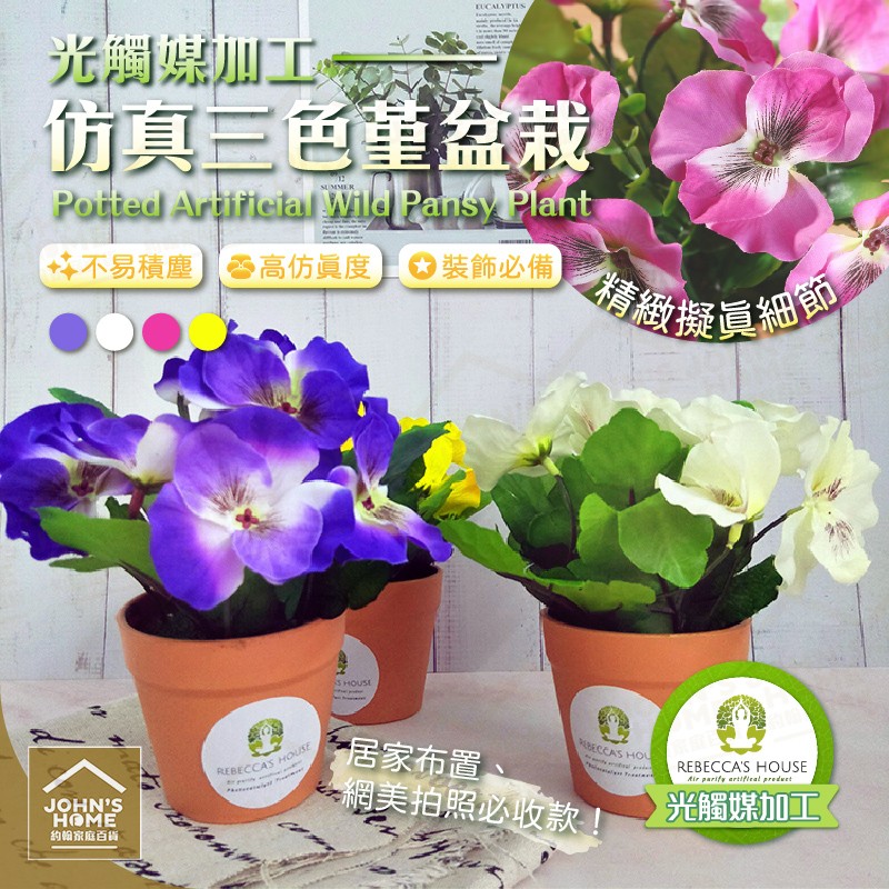 光觸媒加工仿真三色堇盆栽為您的居家生活增添一點不同氣氛！