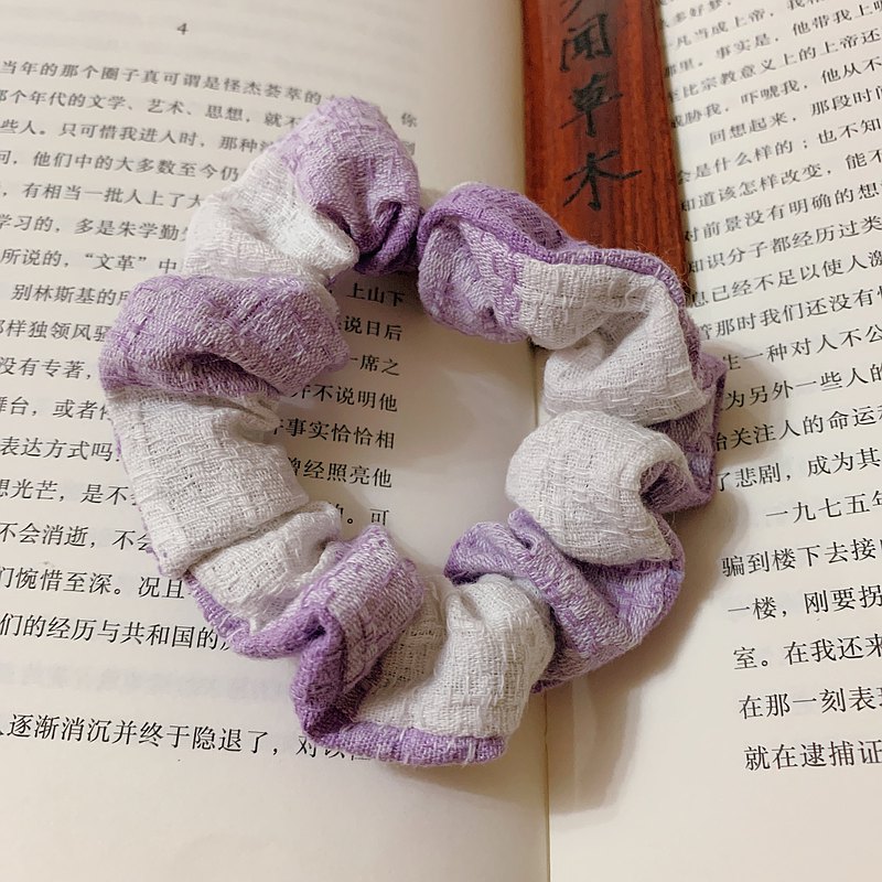 手工縫紉大腸圈 紫白色格子布料