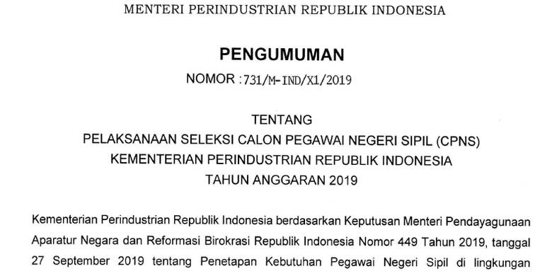 Catat Ini Jadwal Dan Syarat Cpns 2019 Di Kementerian Perindustrian Kompas Com Line Today