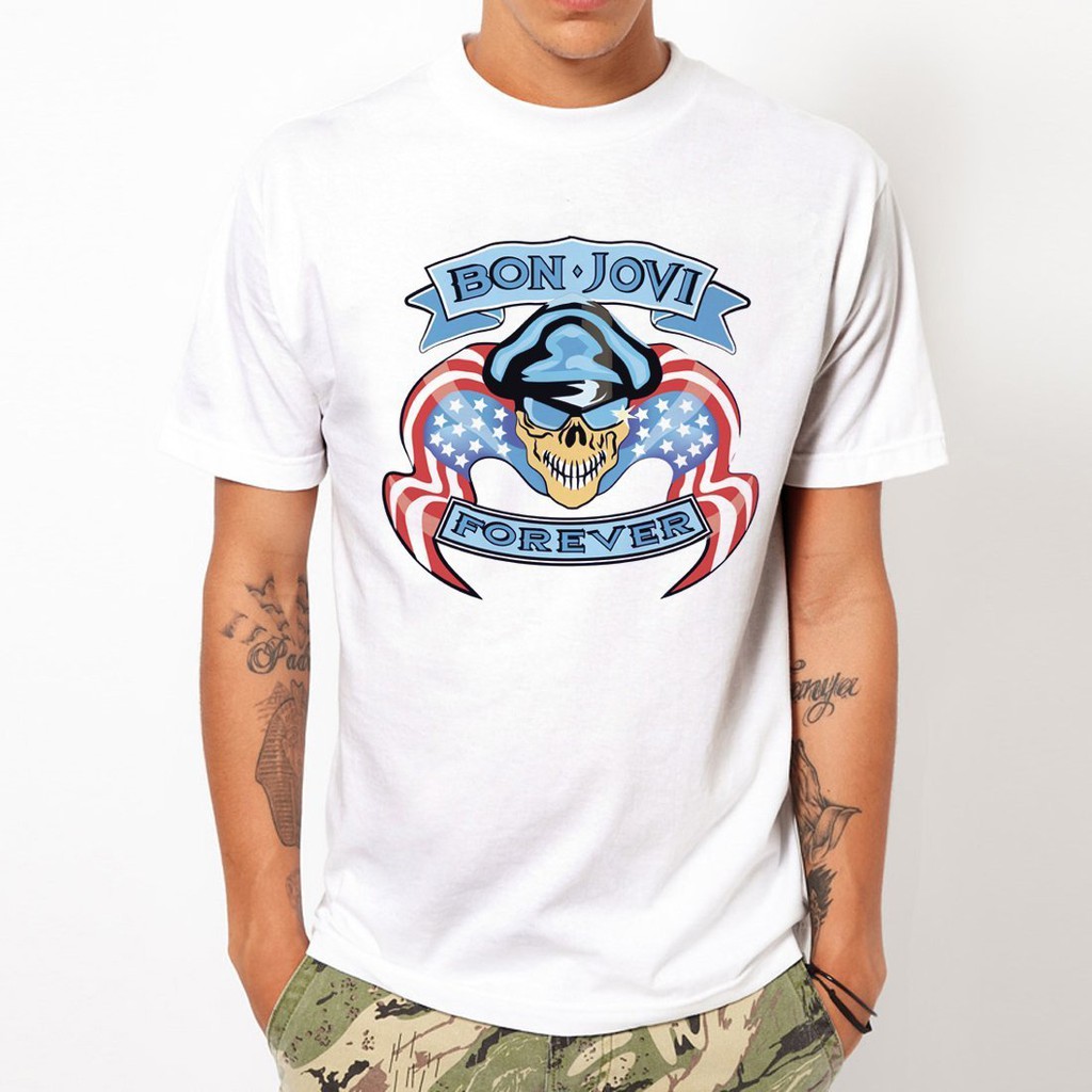 BON JOVI FOREVER 短袖T恤 白色 邦橋飛骷髏rock搖滾設計插畫潮流樂團玩翻