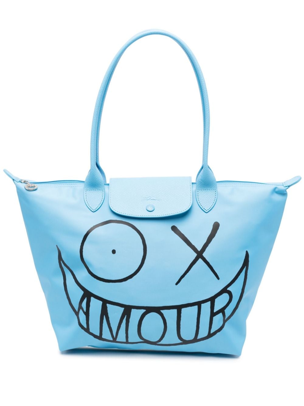 Longchamp - x André logo-print shoulder bag - women - Polyamide/Leather - One Size - Blue