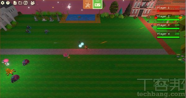 5.弄清規則後，便能利用點擊滑鼠左鍵射箭、右鍵召喚地力，並同樣透過WASD移動尋找敵人、攻擊。最後，在「設定」中「回到主選單」前可儲存紀錄。