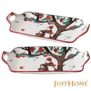 兩側附把手設計，好握好拿 超值兩件組 細緻水彩風手繪圖案 可裝輕食、熟食、甜點 高溫陶瓷材質盛裝食物，環保安心