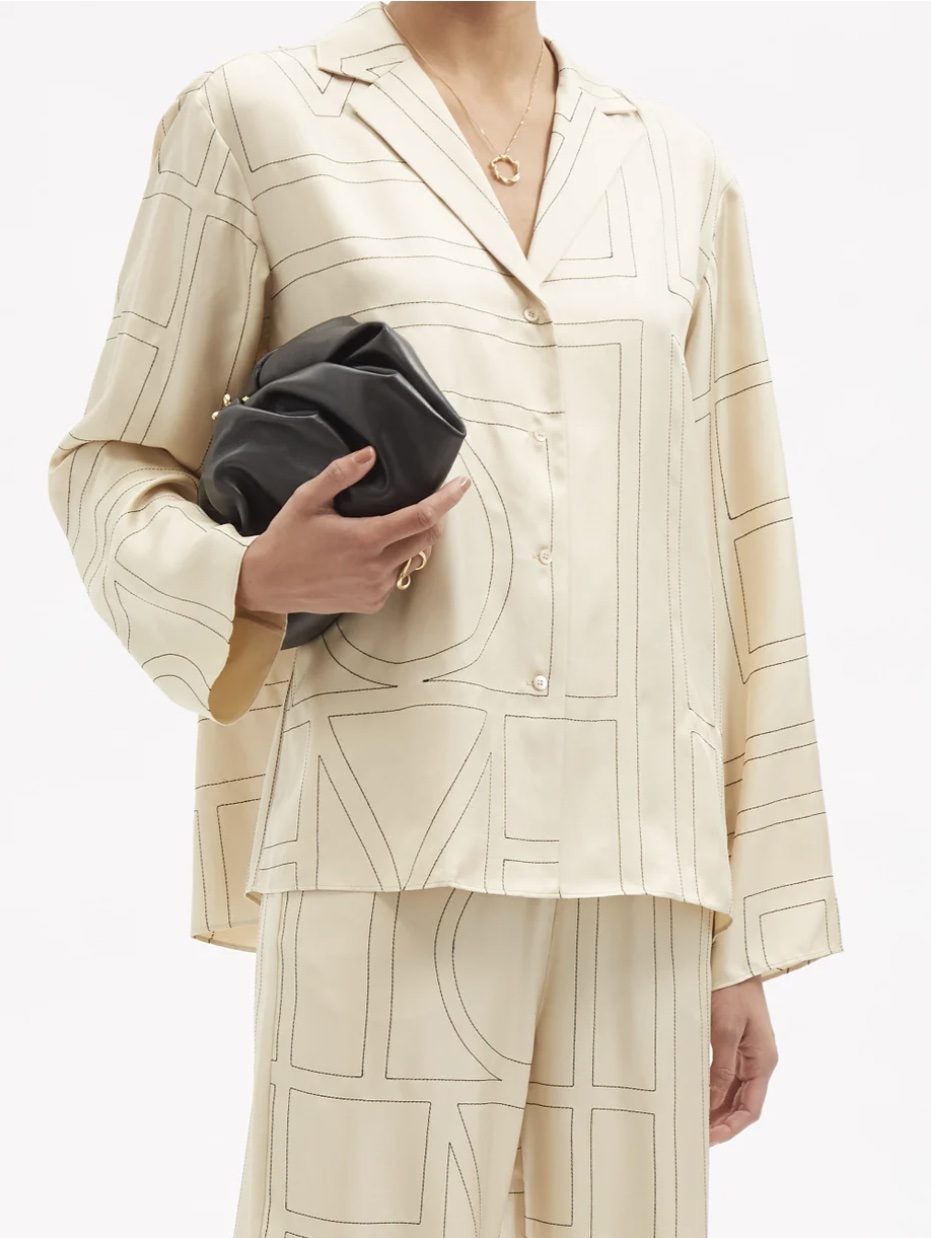 TOTÊME Monogram-embroidered silk-twill pyjama top