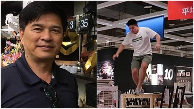 資深藝人李興文(左)日前因兒子李堉睿(右)夜宿且大鬧IKEA，引外界抨擊。圖／翻攝自李興文臉書、Youtube