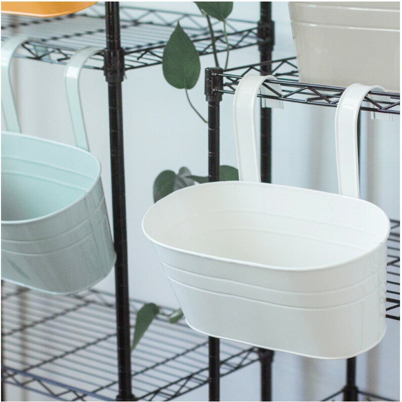 園藝植栽必備 文藝空間花盆 雙掛鉤 可拆卸掛鉤花盆 掛鉤桶橢圓花盆鐵皮懸掛花盆