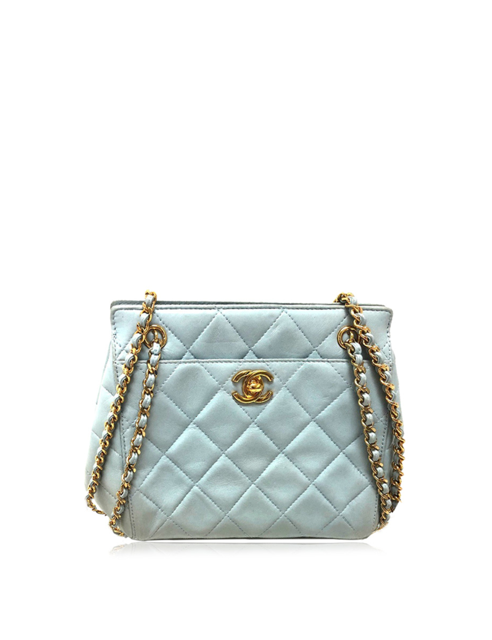 商店商品編號：3679-15086-8 產品名稱：CHANEL CC Charm Matelasse托特包鏈條包單肩包 型號。： - 顏色：淺藍色 材質：小羊皮/ 尺寸（約）： W6.7 x H6.7