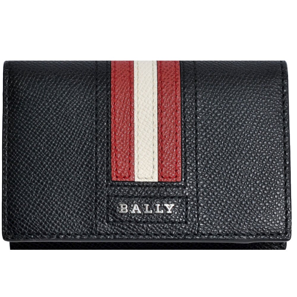 BALLY TALDER 經典條紋LOGO防刮皮革機能卡片夾(黑)