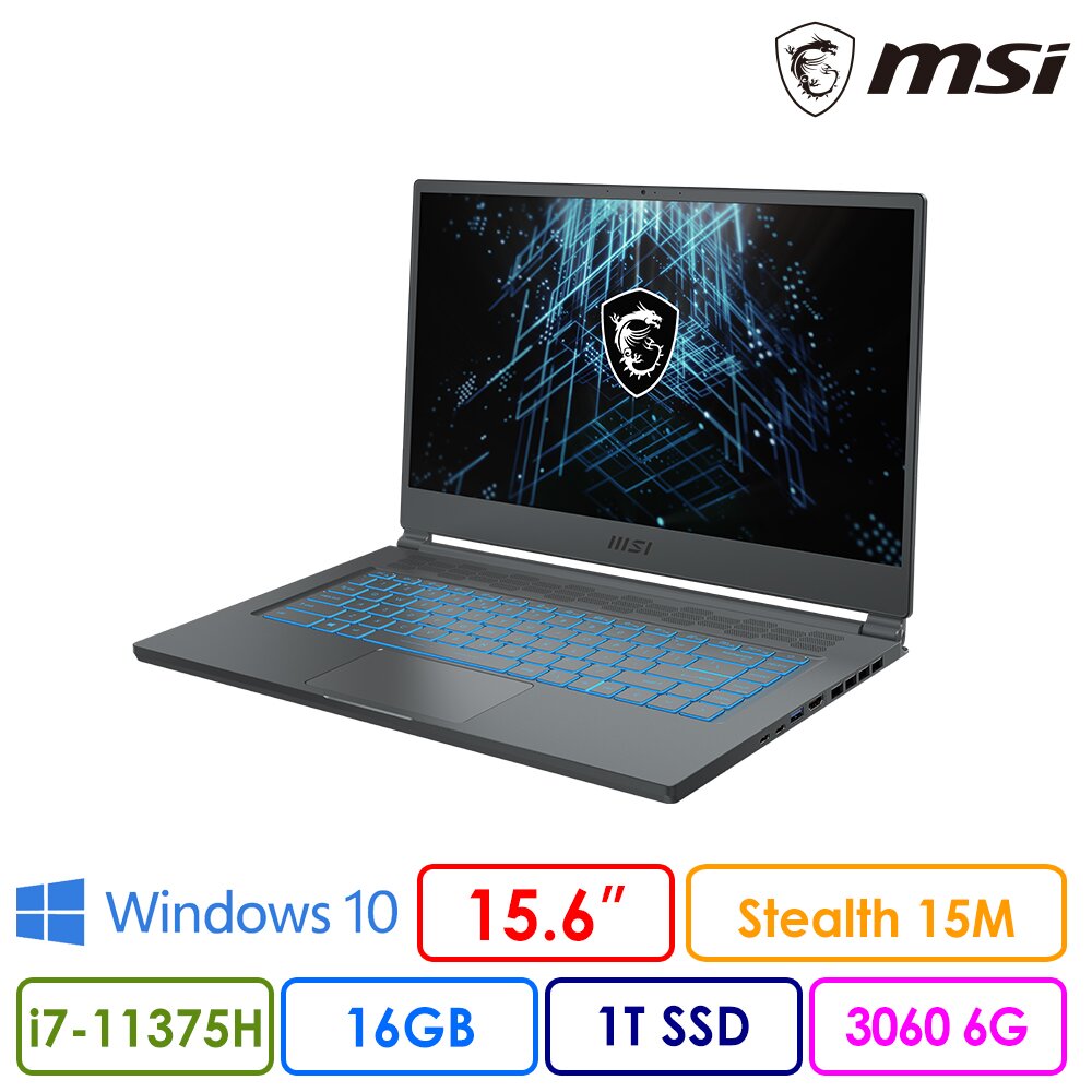 msi微星 Stealth 15M A11UEK-088TW 15.6吋電競筆電(i7-11375H/16G/1T SSD/RTX3060-6G/Win10)