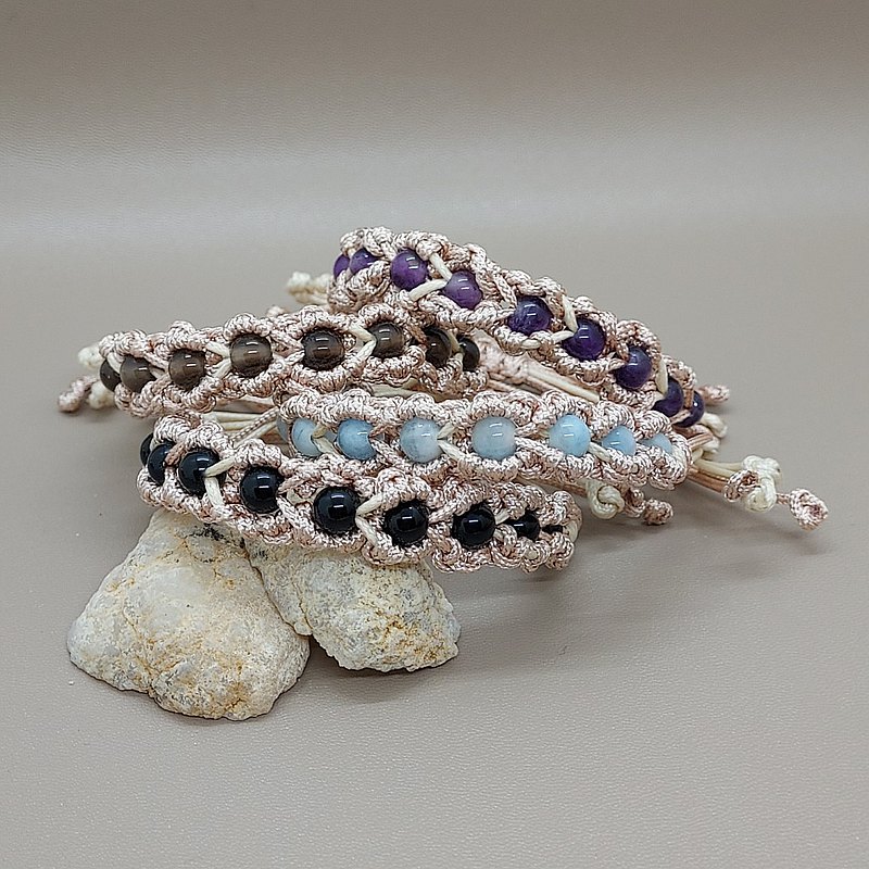 黑瑪瑙海藍寶茶晶(煙水晶)紫晶編織手繩 - 保平安 健康 招人緣運