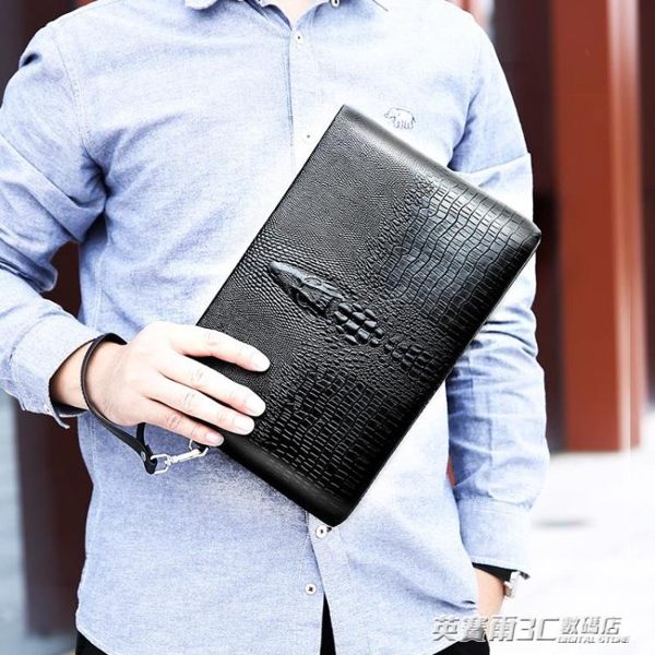 男士手包男潮休閒男包鱷魚紋大容量手拿手抓包信封包夾包