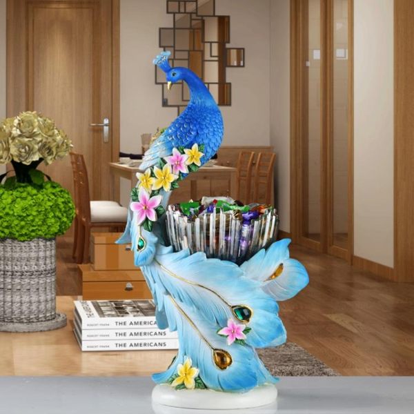 歐式孔雀客廳家用創意茶幾擺件輕奢高檔干果盤奢華糖果盤子