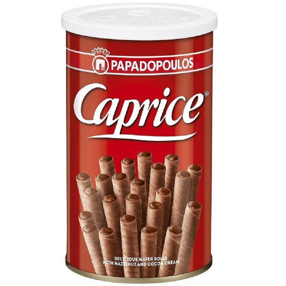 Caprice捲心酥 ●榛果巧克力餡充滿在酥脆的威化餅中，入口即化，體驗希臘在地家喻戶曉的點心。●一個擁有悠久歷史，值得信賴的品牌，多個備受讚譽與肯定且獲獎無數的食譜。----------------