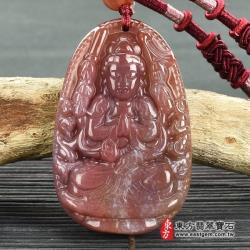 ◎緬甸玉翡翠A貨專賣店：40年經驗|◎碧玉、水晶、各種寶石和半寶石|◎客製化訂做：翡翠玉鐲、吊墜花件商品名稱:水草玉千手觀音項鍊玉珮（千手觀音）。紅色帶紫色水草玉千手觀音，LH214。品牌:東方翡翠寶