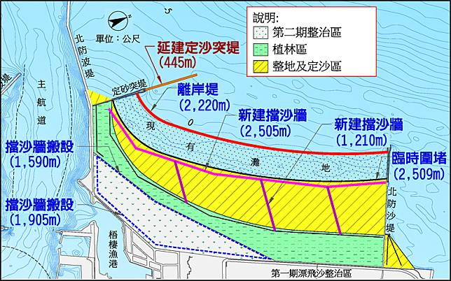 北側淤沙區漂飛沙整治第四期工程平面圖。(臺中港務分公司提供）