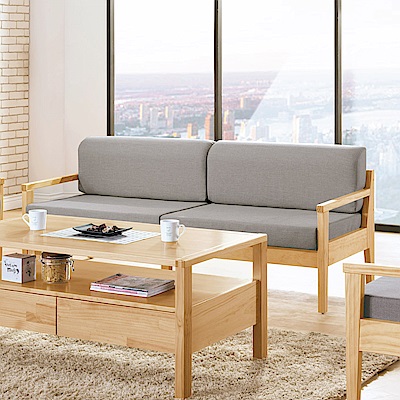 AS-夏普灰布原木全實木三人座-195x74x80cm
