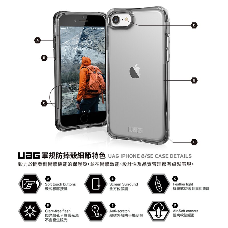 UAG iPhone SE 第2代 全透耐衝擊 軍規保護殼（適用 iPhone 8/7/6 4.7吋）