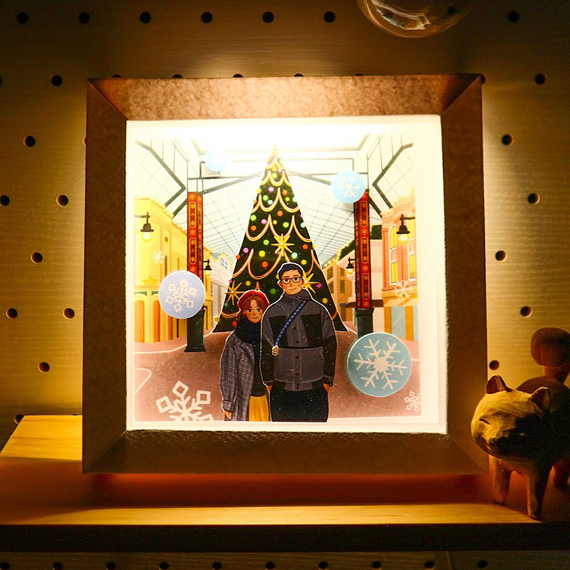 客製插畫-手工客製立體相框 立體卡片 紙雕燈 發光相框 夜燈 燈箱