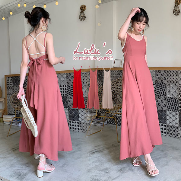 LULUS-Y後綁帶素面長洋裝-３色 【02190052】