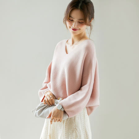 【nata】現貨-氣質燈籠袖針織上衣（粉）