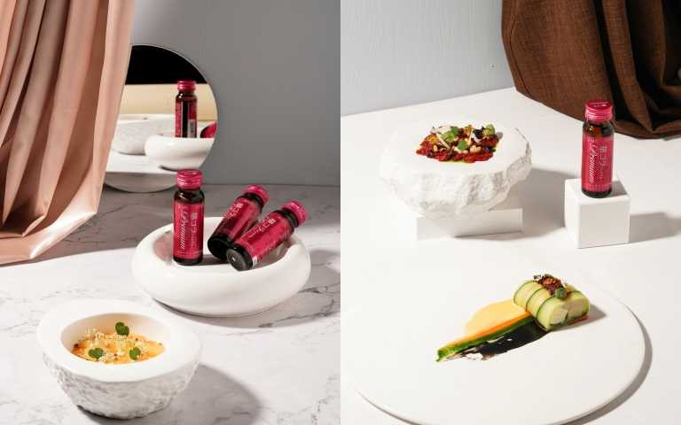 台北知名頂級餐廳『隱丹廚』特別為AFC華舞‧膠原蛋白飲設計膠原蛋白料理，美味又美肌。（圖／品牌提供）