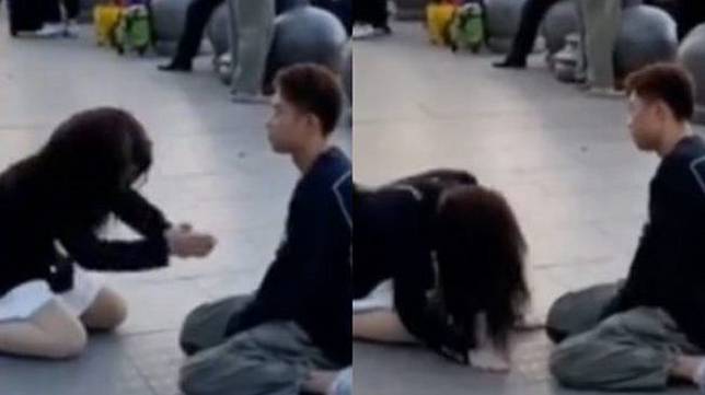 Viral Cewek Berlutut di Depan Cowok, Teriak Minta Berhenti Dicintai sampai Sujud. (Mothership)