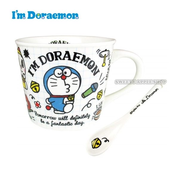 日本限定 哆啦a夢 I'm DORAEMON 馬克杯＆湯匙套組