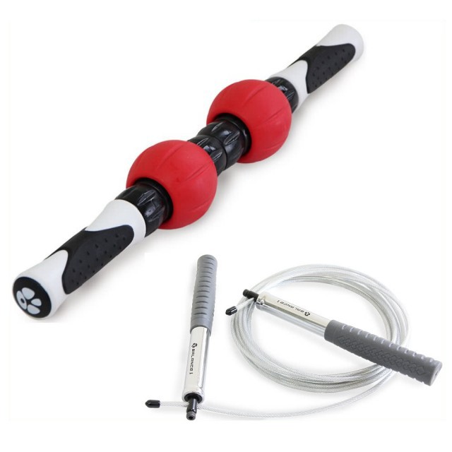 日本AMAZON網站同步上市可拆式強力肌肉深度按摩滾輪棒crossfit快速鋼索跳繩【BALANCE 1】可拆式強力肌肉深度按摩滾輪棒(附兩顆加強輪)尺寸：450*70*70mm材質：紅色加強環:TP