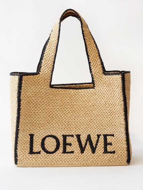 Loewe - Logo-embroidered Raffia Tote Bag - Mens - Beige Black