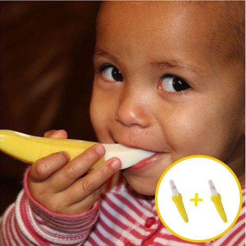 BabyBanana嬰幼兒學習軟性香蕉牙刷是一個媽媽兼牙醫所發名的，她試過很多嬰兒牙刷與固齒玩具發現她無法找到一個安全且喜歡的商品，所以她研發了一個矽膠製有彈性、顏色鮮豔且好握的牙刷，不但有趣還可以清