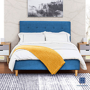 亞麻布料親膚舒適、冬暖夏涼，精美拉釦設計外觀時尚，高品質實木底板經久耐用