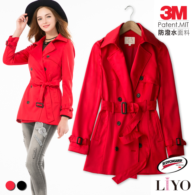 外套e638002秋冬必備風衣時尚3m防潑水高科技布料腰帶設計完美修身顯瘦雙排扣翻領展現率性俐落