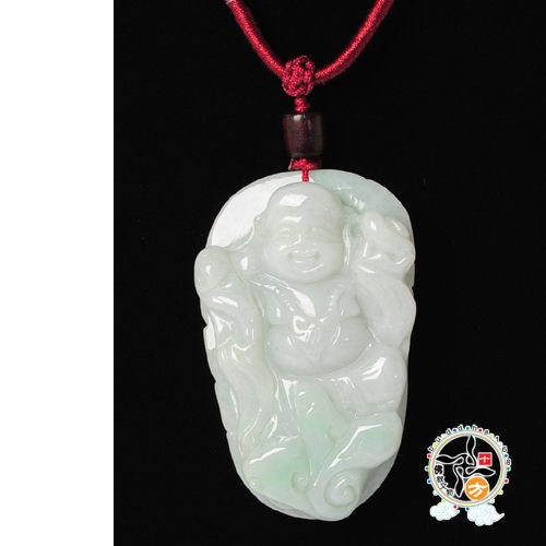 福氣彌勒佛{天然白底青翡翠}項鍊【十方佛教文物】