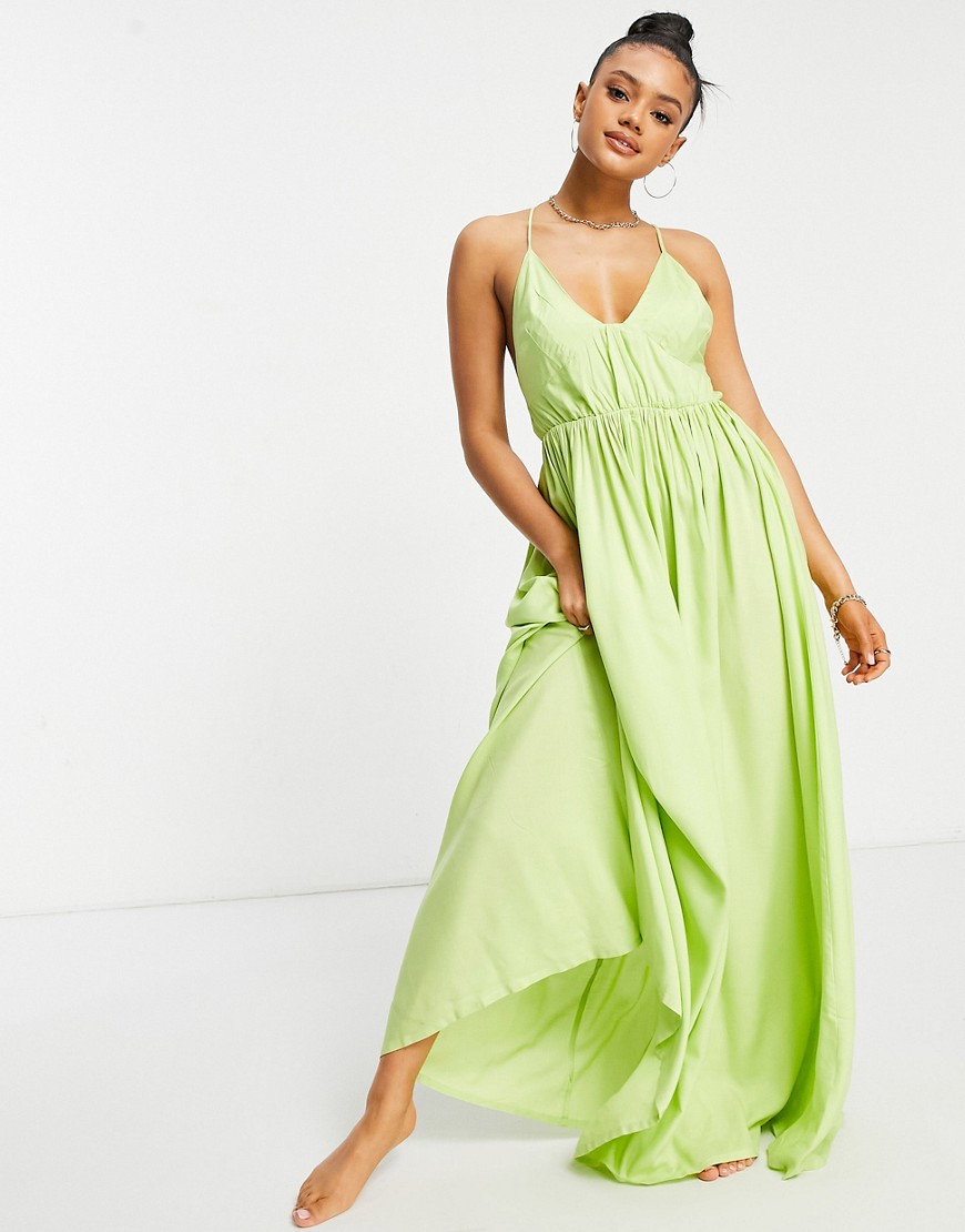 Maxi dress by ASOS DESIGN Destination: somewhere sandy V-neck Cami straps Gathered front Stretch wai