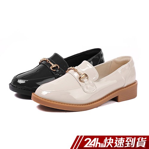 學院風漆皮粗跟樂福鞋 英倫小皮鞋