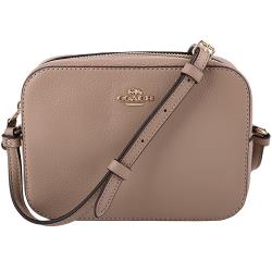 COACH 金馬車鵝卵石皮革單層斜背小方包 (灰褐色) mini